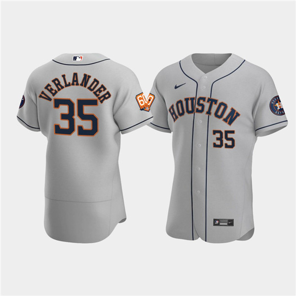 Men's Houston Astros #35 Justin Verlander Grey 60th Anniversary Flex Base Stitched Baseball Jersey